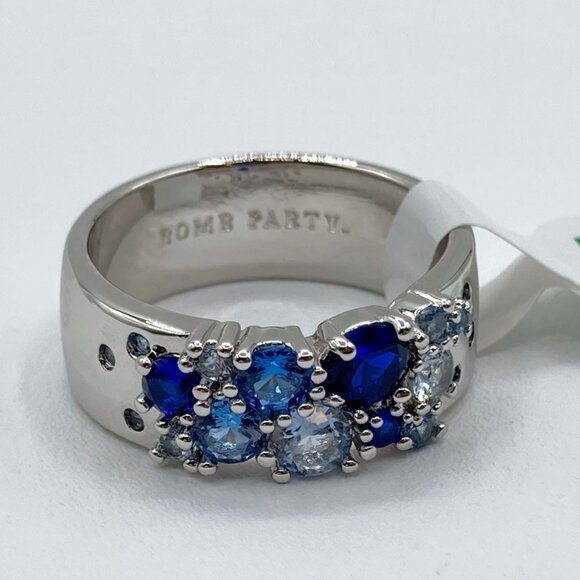 Bomb Party Ring RBP6118 Sparkled Elegance Multi Blue Cubic Zirconia Sz 8 Rhodium - Picture 3 of 6